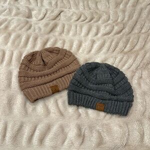 C.C Knit Beanies in Tan and Gray